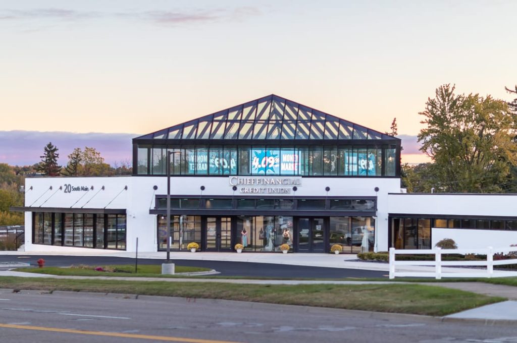 An exterior view ofChief Financial Credit Union's building in Rochester