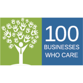 Logo that says "100 businesses who care"