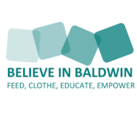 Logo that says "Believe in Baldwin" and "Feed, Clothe, Educate, Empower"