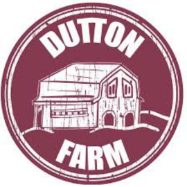 Round logo that says "Dutton Farm" with a drawing of a barn